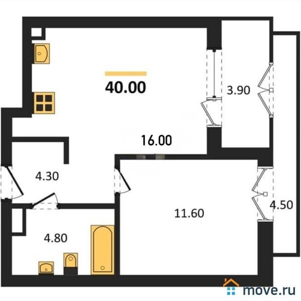 1-комн. квартира, 40 м²