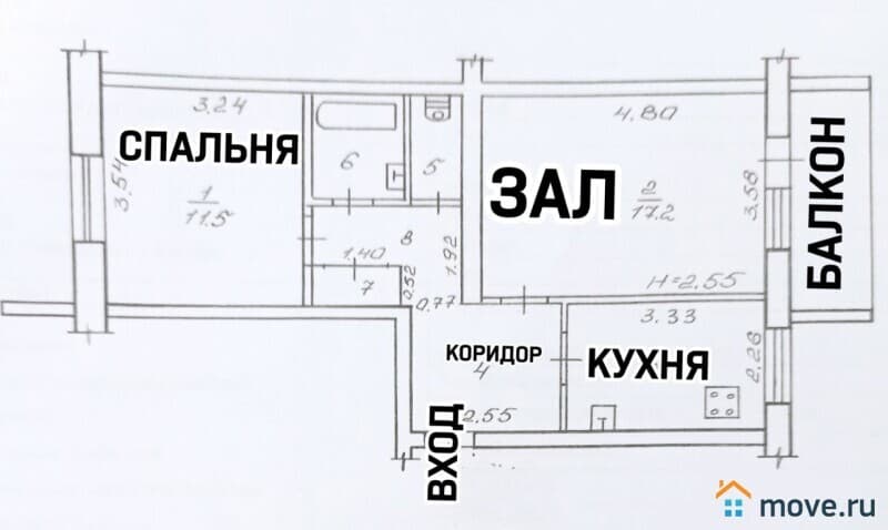 2-комн. квартира, 52 м²