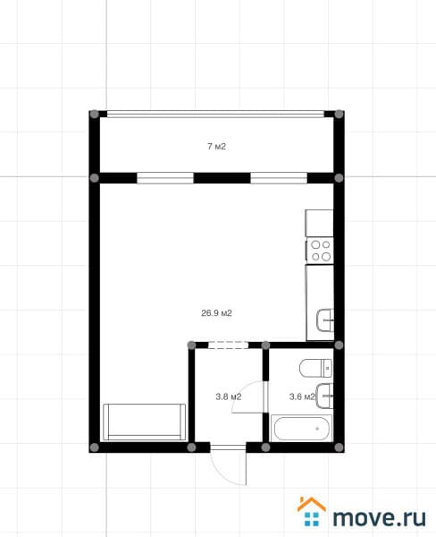 студия, 33.3 м²