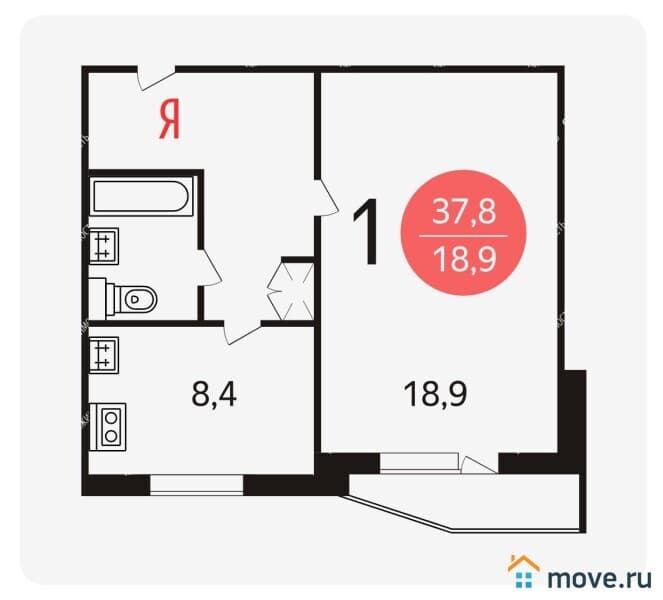 1-комн. квартира, 38 м²