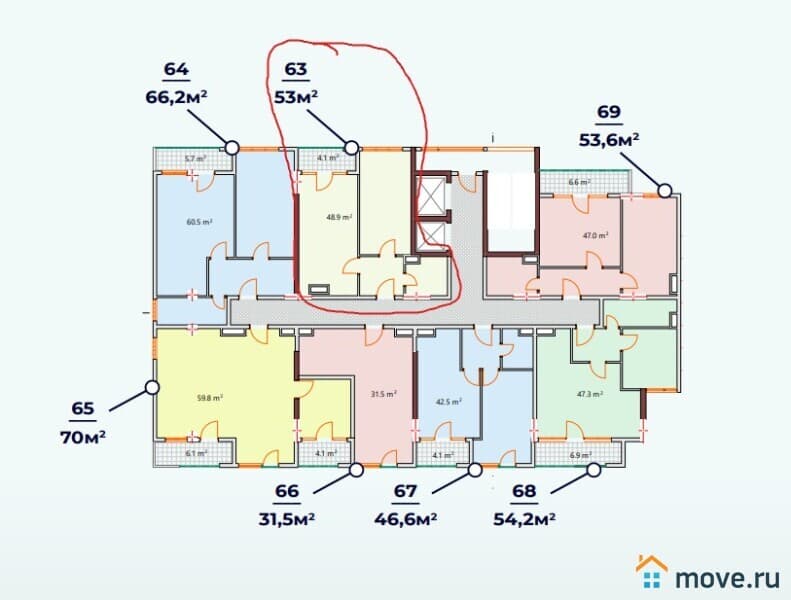 2-комн. квартира, 53 м²