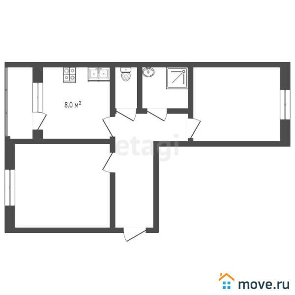 2-комн. квартира, 48.9 м²