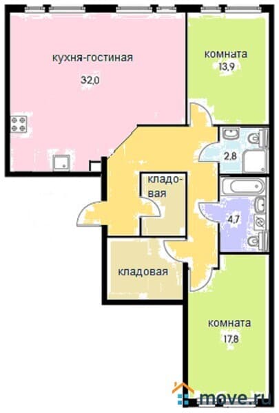 3-комн. квартира, 92.4 м²