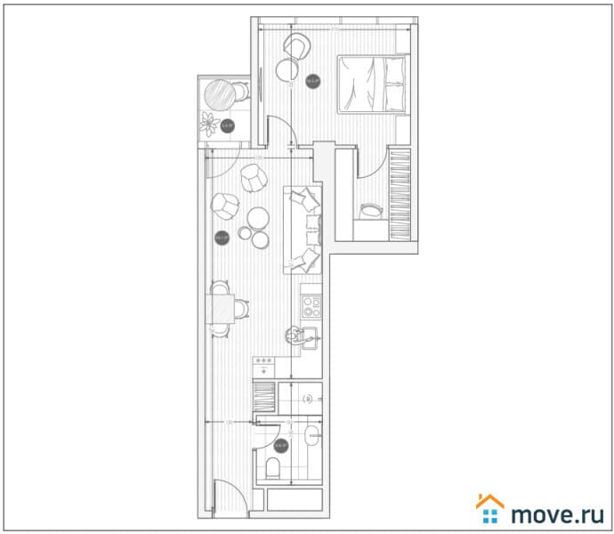 2-комн. квартира, 53.7 м²