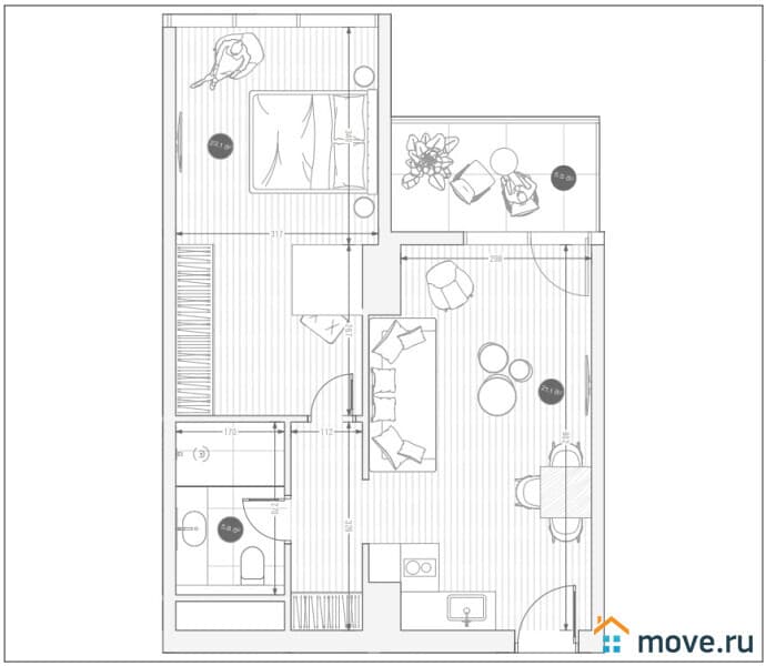 2-комн. квартира, 55.5 м²