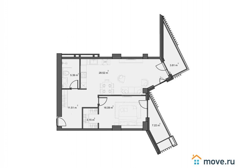 2-комн. квартира, 77 м²