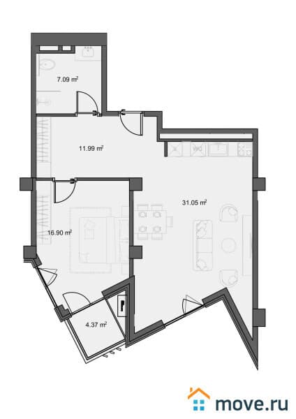 2-комн. квартира, 74 м²