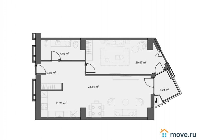 2-комн. квартира, 68 м²