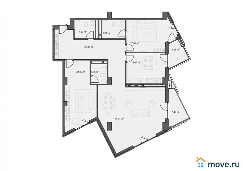 3-комн. квартира, 161 м²