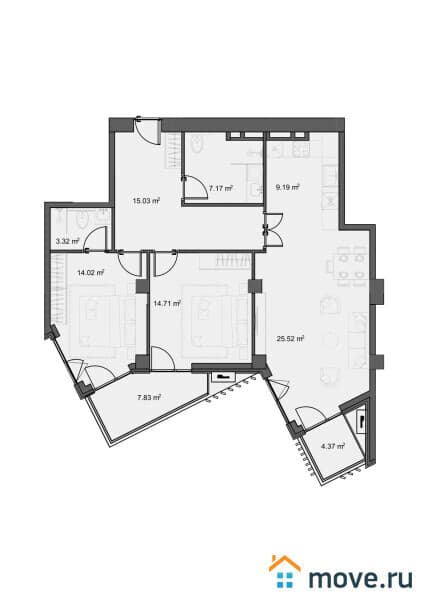 3-комн. квартира, 104 м²