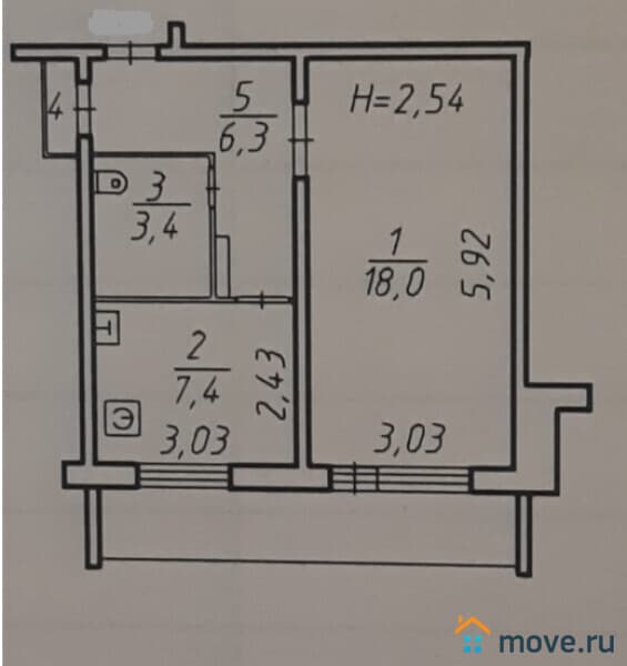 1-комн. квартира, 35.8 м²