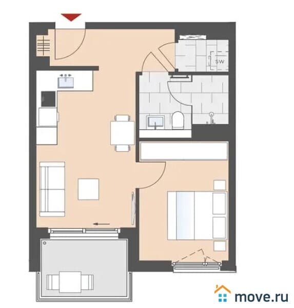 2-комн. квартира, 46.1 м²