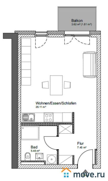 1-комн. квартира, 40.9 м²