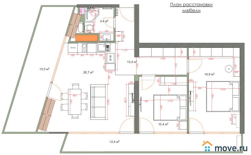 3-комн. квартира, 96 м²