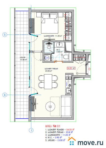 2-комн. квартира, 55 м²