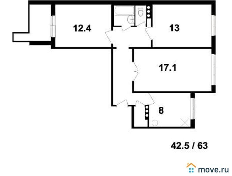 3-комн. квартира, 65 м²