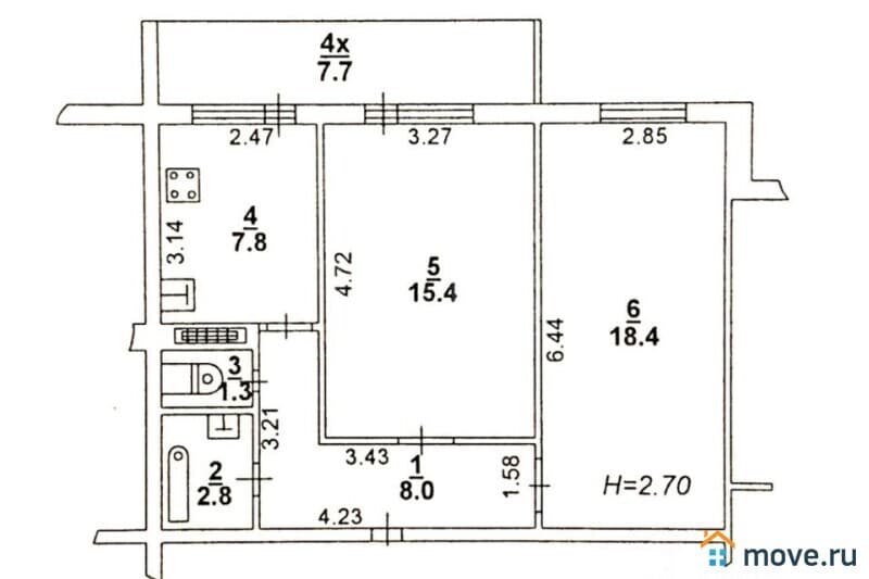 2-комн. квартира, 58 м²