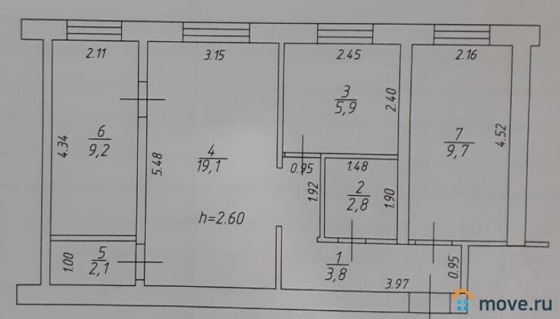 3-комн. квартира, 58 м²