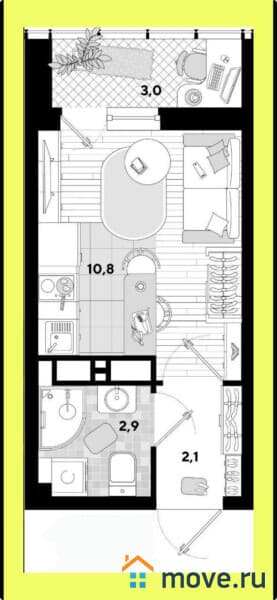 1-комн. квартира, 19 м²