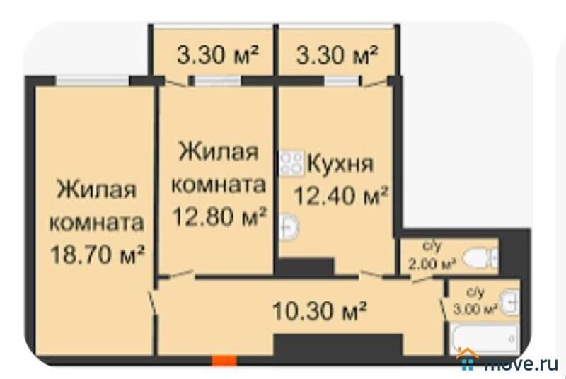 2-комн. квартира, 66 м²