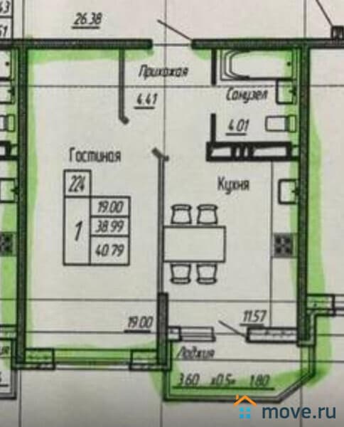 1-комн. квартира, 39 м²