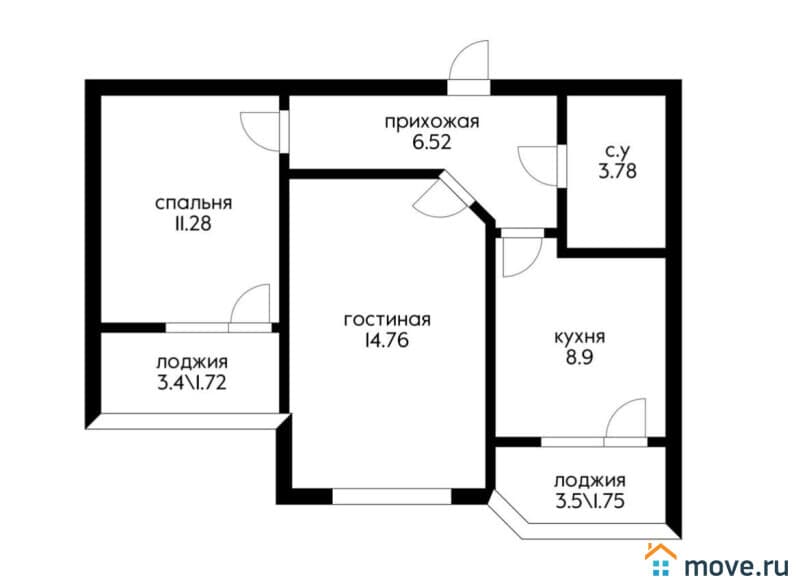 2-комн. квартира, 45 м²