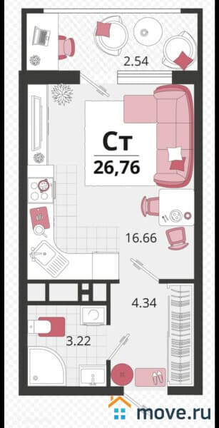 1-комн. квартира, 27 м²