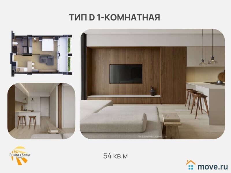 1-комн. апартаменты, 54 м²