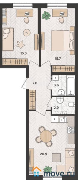 2-комн. квартира, 64 м²