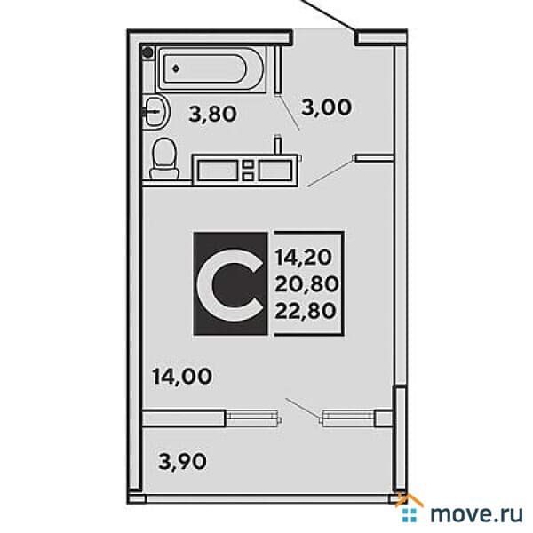 студия, 23 м²