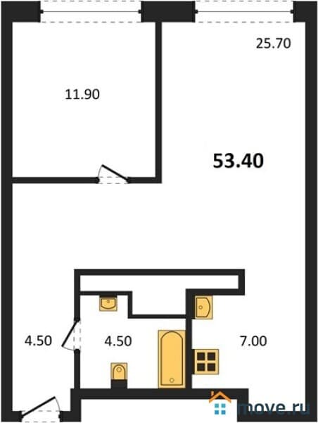 1-комн. квартира, 53 м²