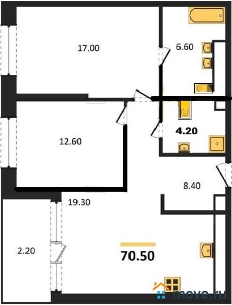 2-комн. квартира, 70 м²