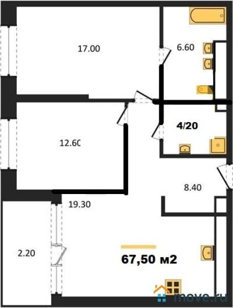 2-комн. квартира, 67.5 м²