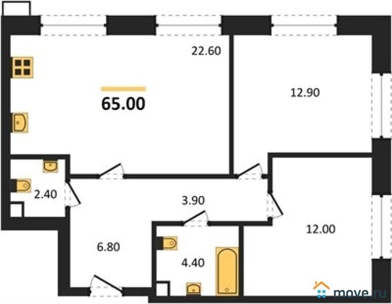 2-комн. квартира, 65 м²