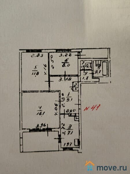 3-комн. квартира, 62.8 м²