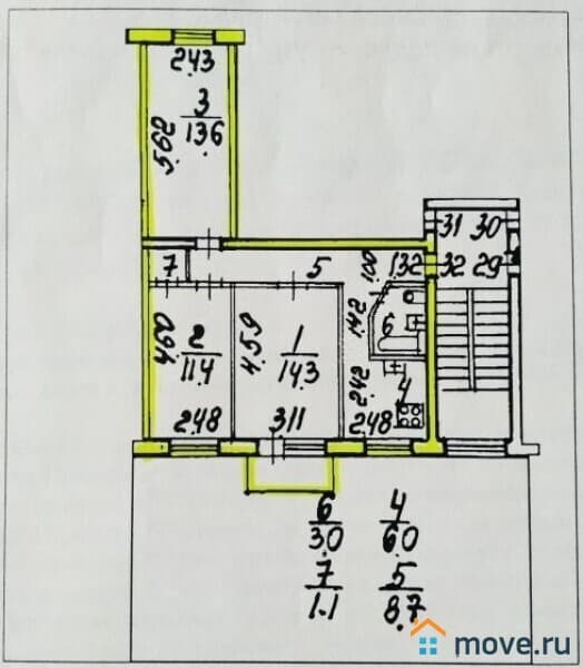 3-комн. квартира, 58.1 м²