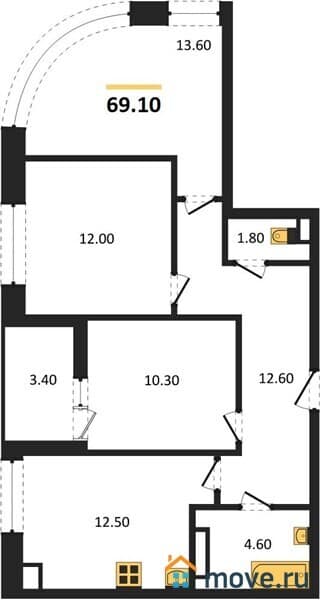 3-комн. квартира, 68 м&sup2;