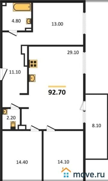 3-комн. квартира, 92 м&sup2;