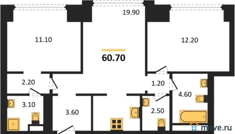 2-комн. квартира, 60 м&sup2;