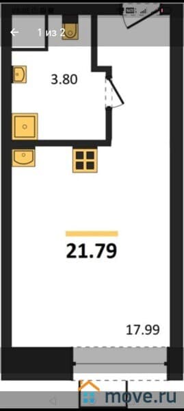 1-комн. апартаменты, 21 м&sup2;