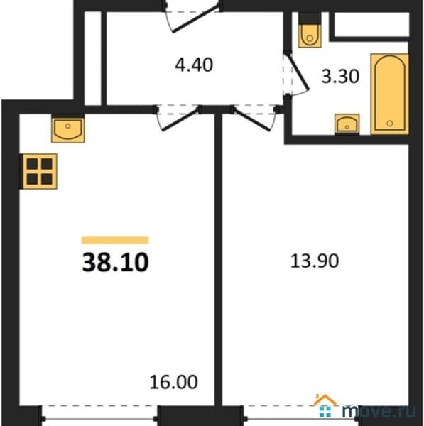1-комн. квартира, 38 м&sup2;