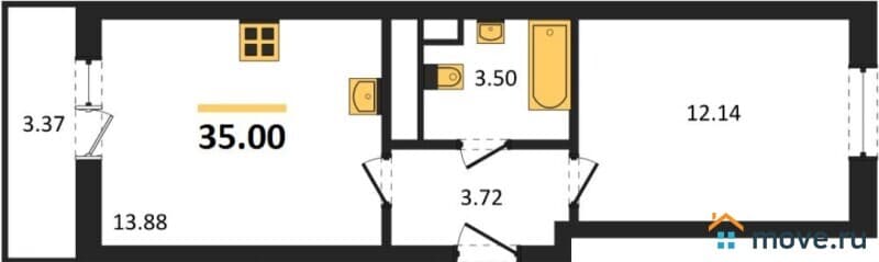 1-комн. квартира, 35 м&sup2;