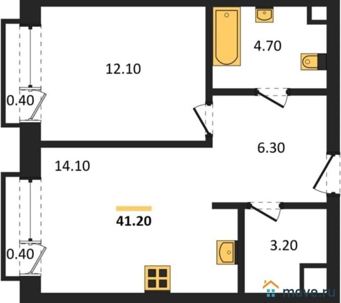 1-комн. квартира, 41 м&sup2;
