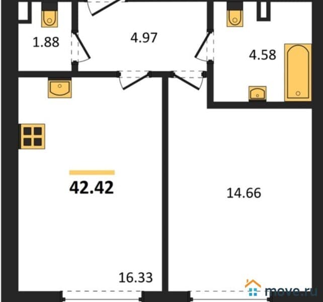 1-комн. квартира, 42 м&sup2;