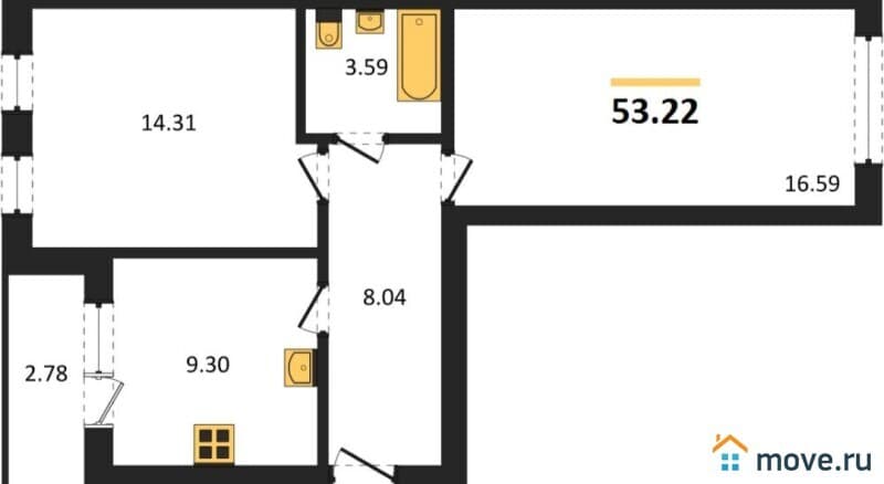 2-комн. квартира, 54 м&sup2;