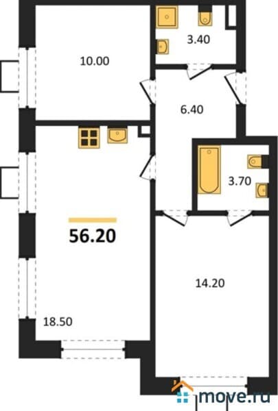 2-комн. квартира, 56 м&sup2;