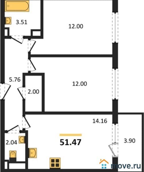2-комн. квартира, 51 м&sup2;