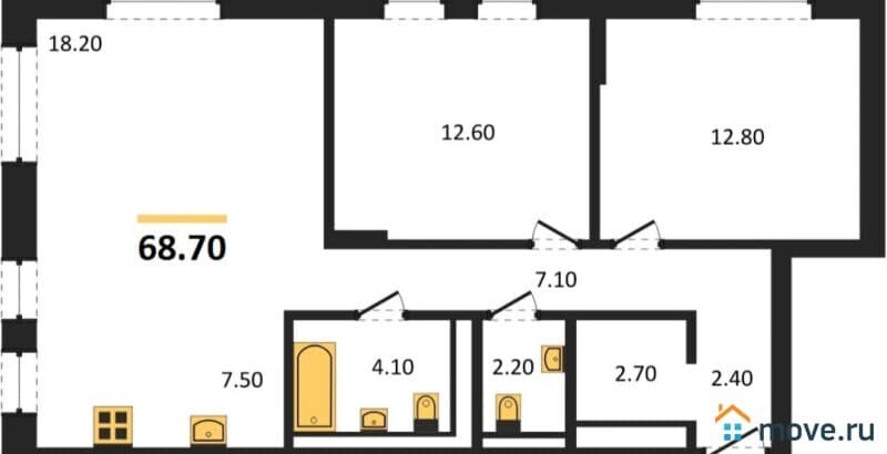 2-комн. квартира, 68 м&sup2;