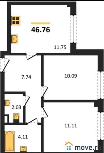 2-комн. квартира, 46 м&sup2;