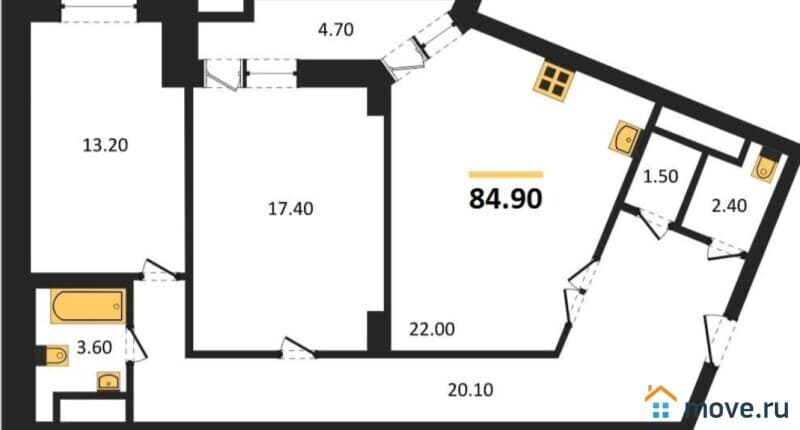 2-комн. квартира, 84 м&sup2;